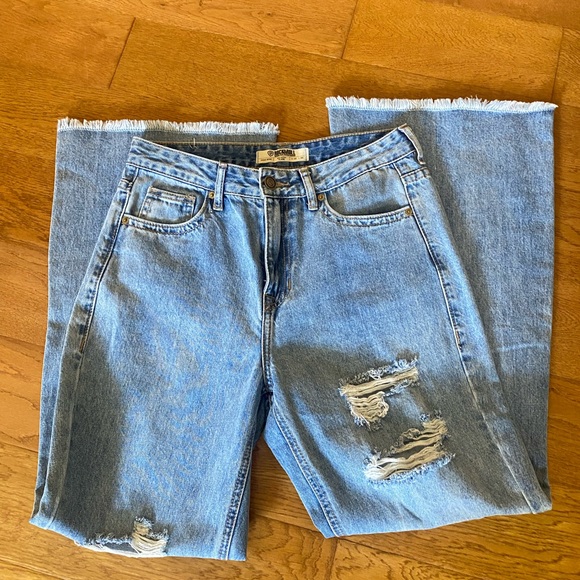 Rock & Roll Denim Denim - Rock & Roll Distressed Light Blue Jeans - Casual High-Rise